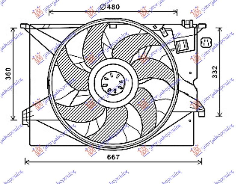 Ventilator hladnjaka komplet benzin-dizel (480 MM) 4 pin 600 w