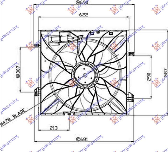 Ventilator hladnjaka komplet benzin - dizel (485 MM) (4 PIN) (600 W)