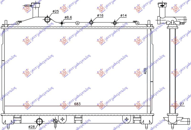 Hladnjak motora 2.2 di-d dizel automatski (400X683X27) (KOYO)