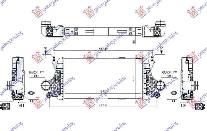 Hladnjak intercoolera  2.2 dizel (545X277X50)