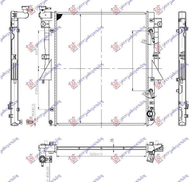 Hladnjak motora 2.4 di-d dizel automatski (525X643X16) (4N15) (KOYO)