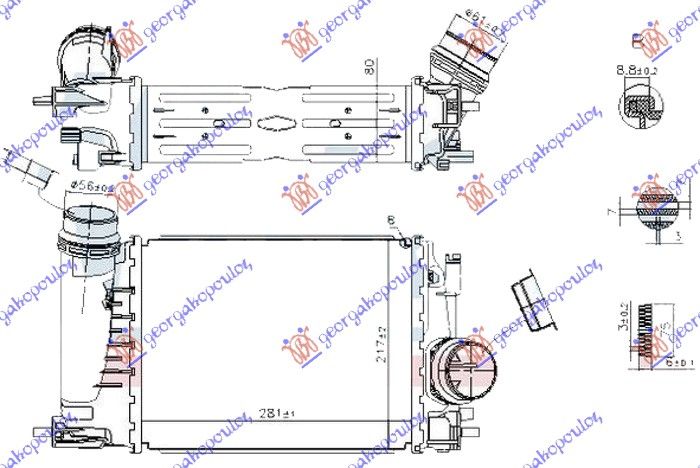 Hladnjak interkulera 1.3 dig-turbo benzin (280X220X80)