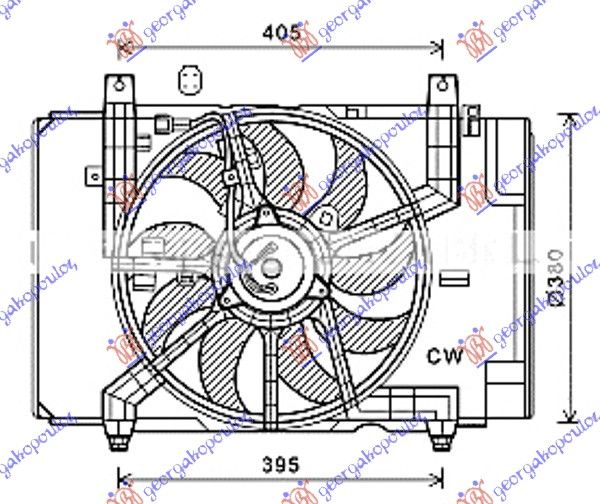 Ventilator hladnjaka komplet 1.6 benzin (SINGLE) (1 PRIKLJUČAK) (4 PIN) (380 MM)