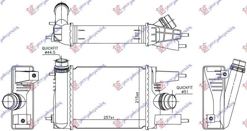 Hladnjak interkulera 1.2 dig-turbo benzin (257X215X62)
