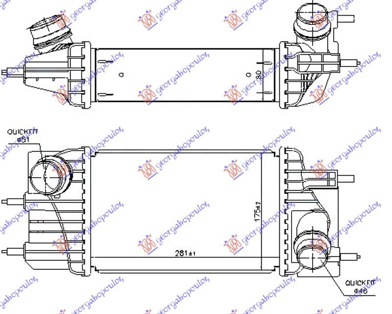 Hladnjak interkulera 1.5 dci dizel (281X175X80)