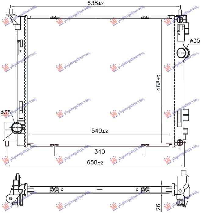 Hladnjak motora 1.6 dig-turbo benzin – 1.6 dci dizel (540X468X26) (KOYO)