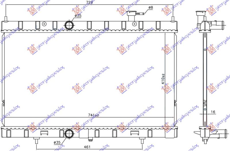Hladnjak motora 2.0–2.5 16v benzin (410X741X16)