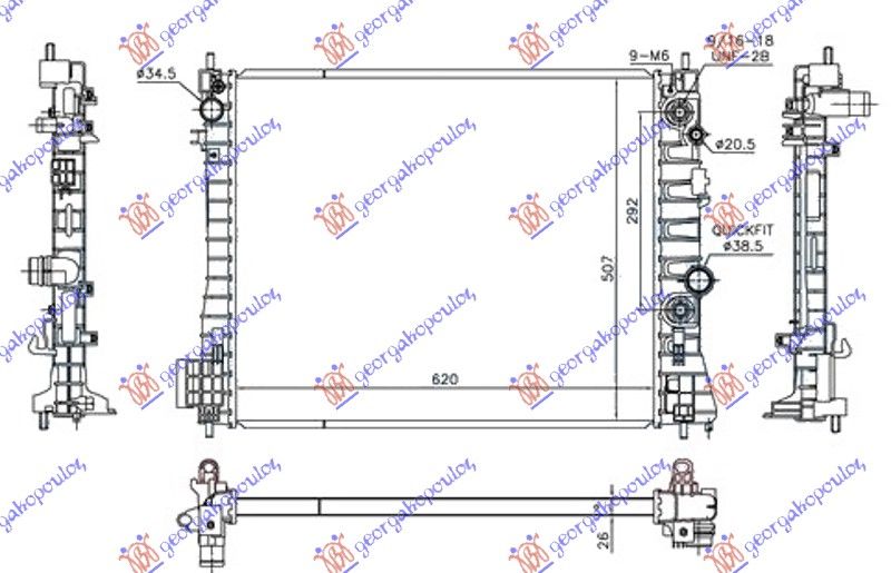 Hladnjak motora 1.7 dti/cdti automatik dizel (620X510X26)