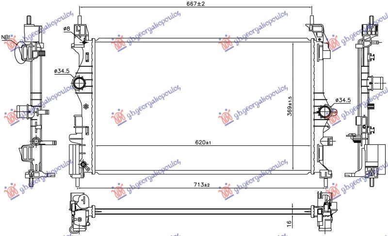Hladnjak motora 1.0 turbo benzin ručni (ENG. B10XFL 66 KW) (620X370X16)