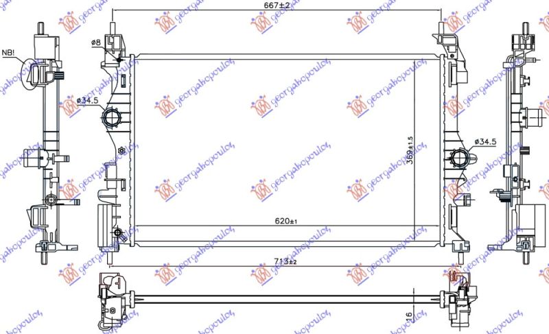 Hladnjak motora 1.0 turbo benzin ručni (ENG. B10XFT 85 KW) (620X369X16)