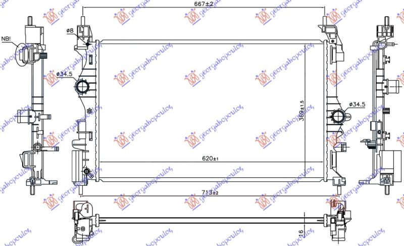 Hladnjak motora 1.4 turbo benzin ručni (620X369X16)