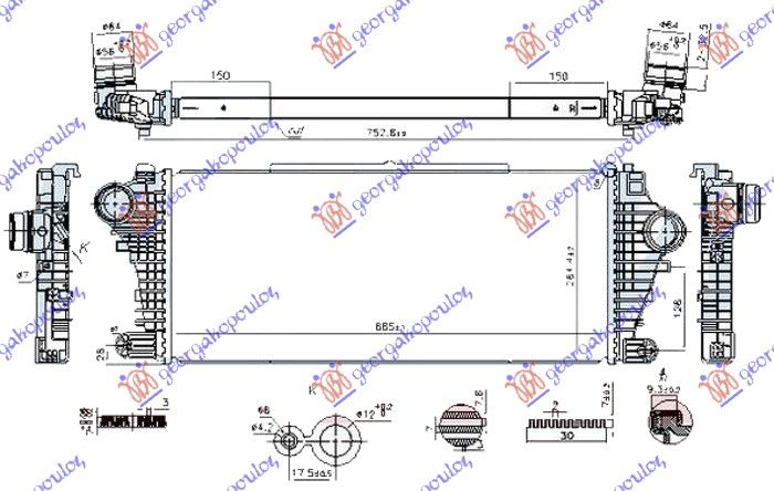 Hladnjak interkulera 1.6-2.0 cdti dizel (665X285X32)