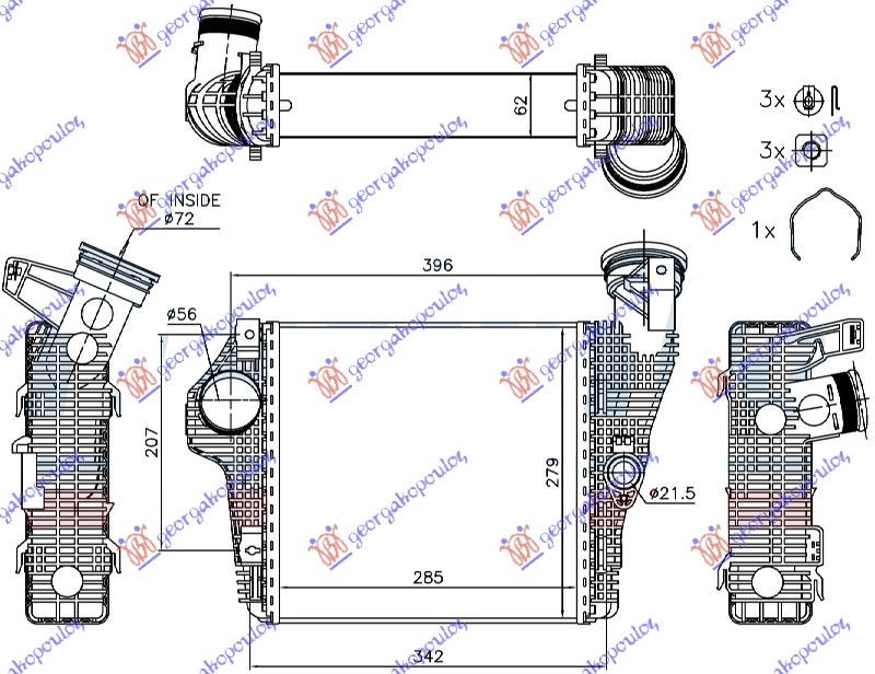 Hladnjak interkulera 3.0/3.6 benzin (285X279X62)