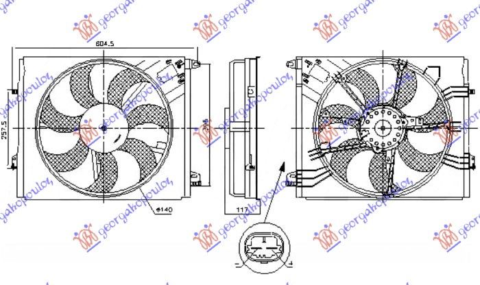 Ventilator hladnjaka komplet jednini 1.2-1.3 benzin - 1.5-1.6-1.7 dizel (440 MM) (2 PINA) (250 W) (VALEO)