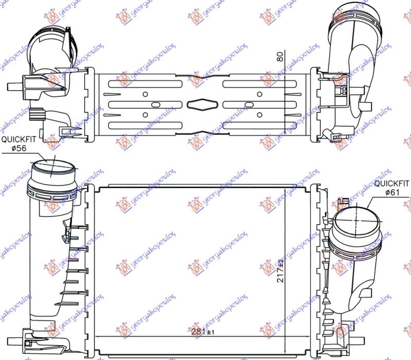 Hladnjak interkulera 1.6-1.8 tce benzin / 1.6 dci dizel automatski (281X217X80)
