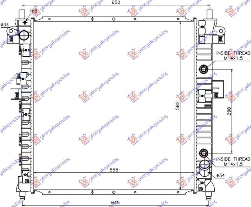 Hladnjak motora 2.3i benzin – 200 xdi dizel automatski (555X580X26)