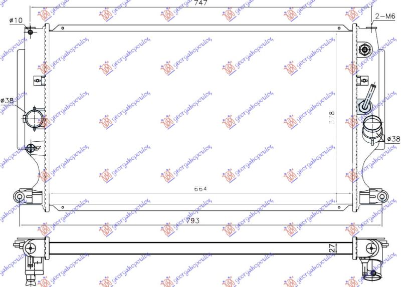 Hladnjak motora 2.2 d4d dizel +/- klima automatik (664X378) (KOYO)