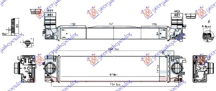 Hladnjak interkulera 1.5 (T2/T3-T4/T5 HYBRID) 2.0 (T4) benzin - 2.0 (D3) dizel (620X150X64)