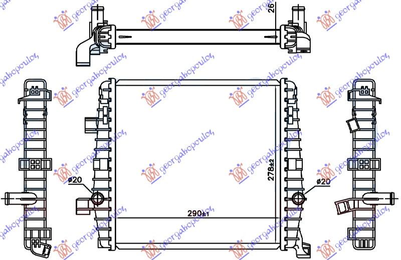 Hladnjak motora dodatni (3.0 TSI HIBRID AUTO) (29X27,8X2,6)