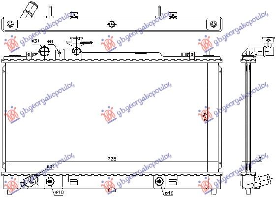 Hladnjak motora 1.8–2.0 benzin automatik (375X730X16) 05- (KOYO)